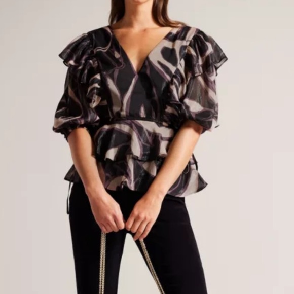 TED BAKER London Jasmyna Woven V-Neck 3/4 Blouson - Size 2 - Picture 2 of 16